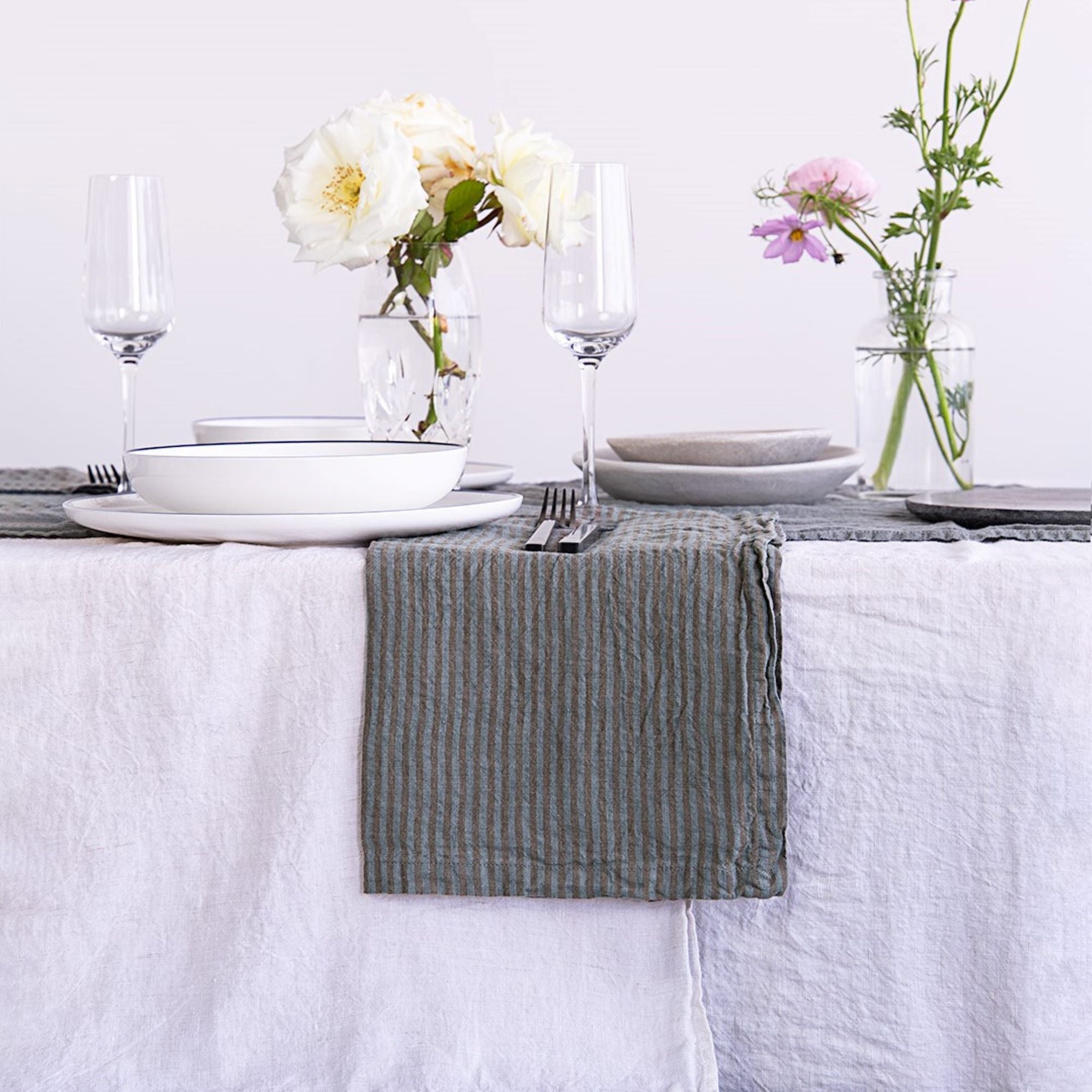 Stripe Linen Napkin | Teal & Brown Stripe | Hale Mercantile Co.