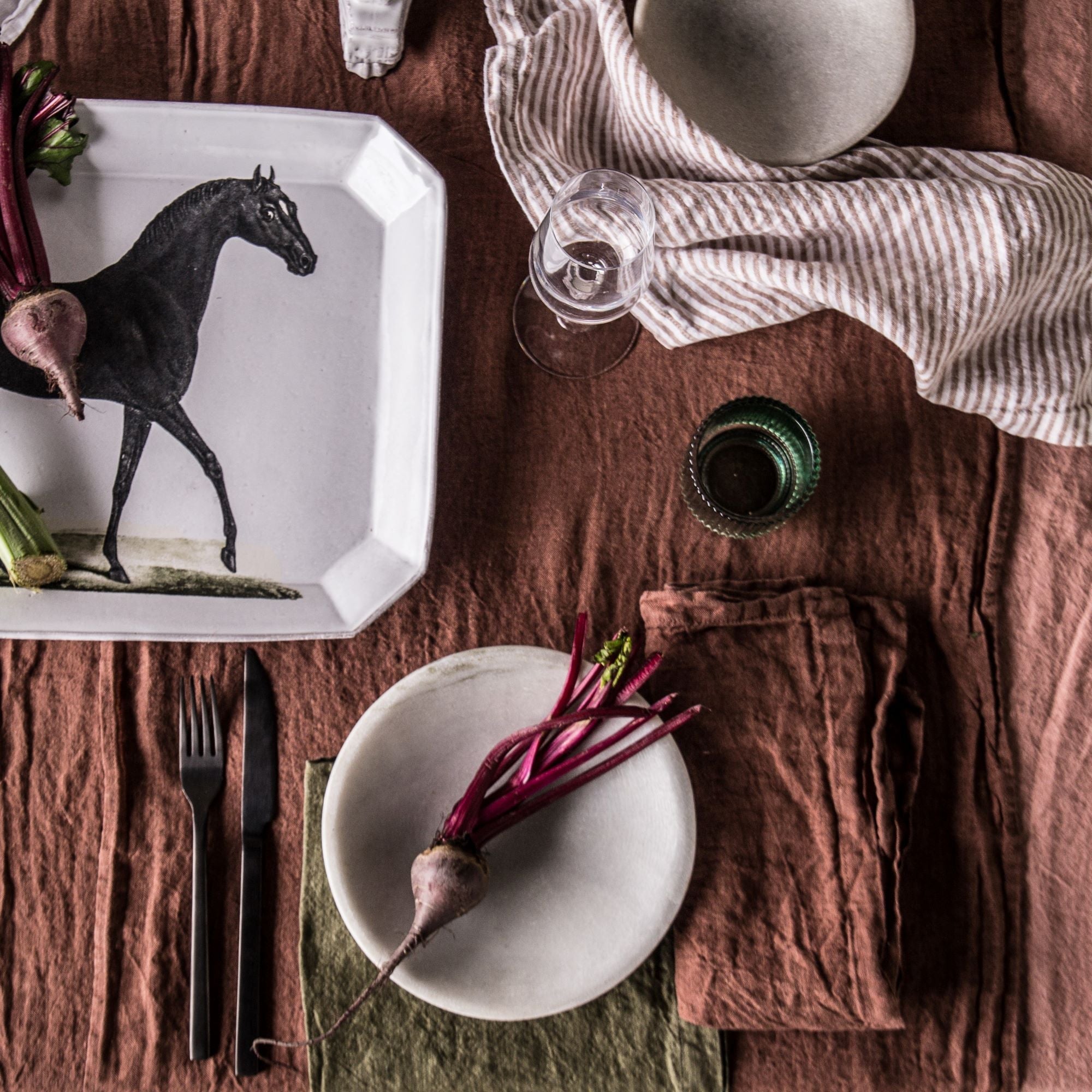 Stripe Linen Napkin | White & Rust Stripe | Hale Mercantile Co.
