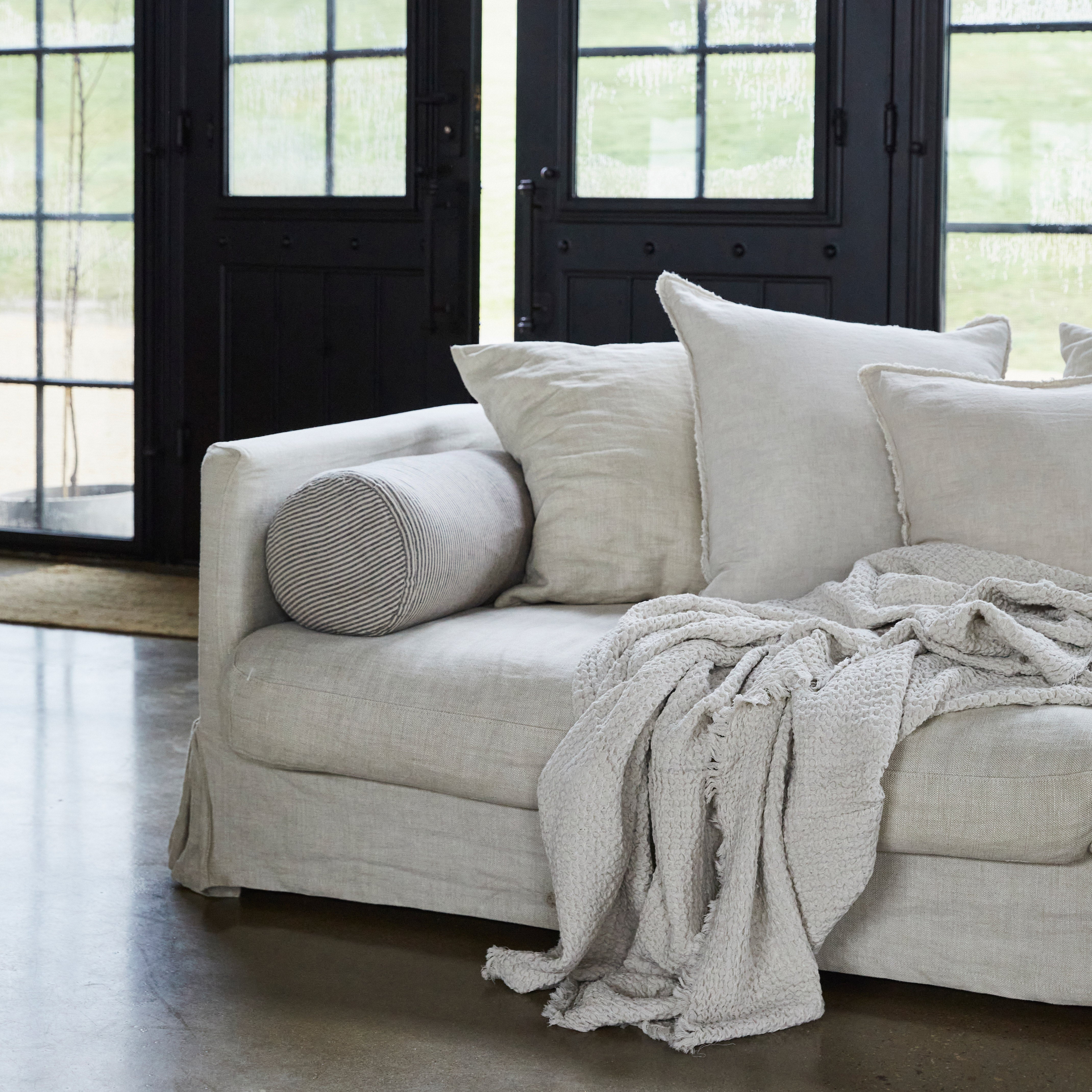 Linen Bolster Pillow | Natural Stripe | Hale Mercantile Co.