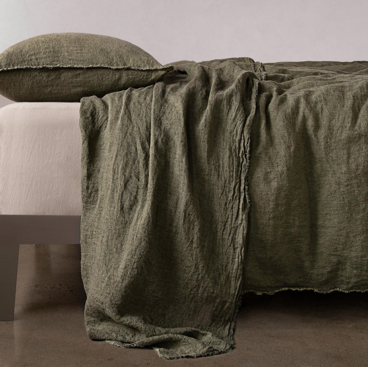 Flocca Linen Flat Sheet - Armee- Cal King