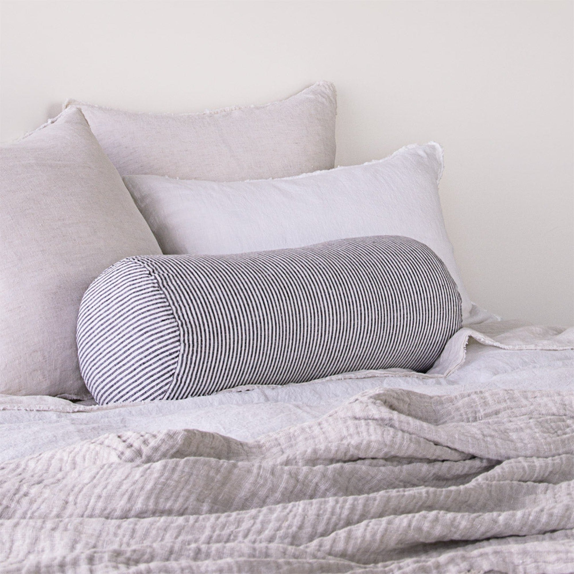 Linen Bolster Pillow | Black Stripe | Hale Mercantile Co.