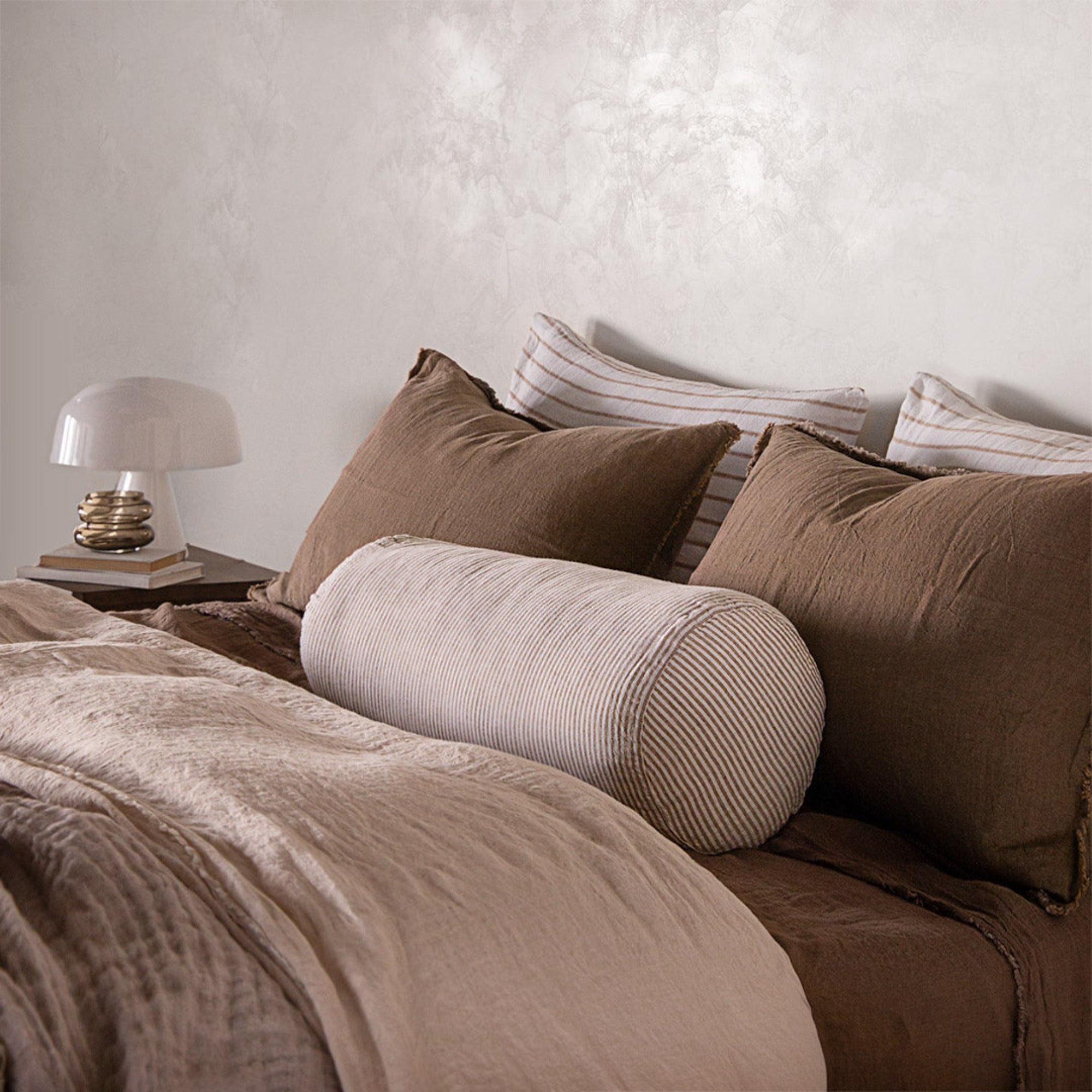 Linen Bolster Pillow | White & Rust Stripe | Hale Mercantile Co.