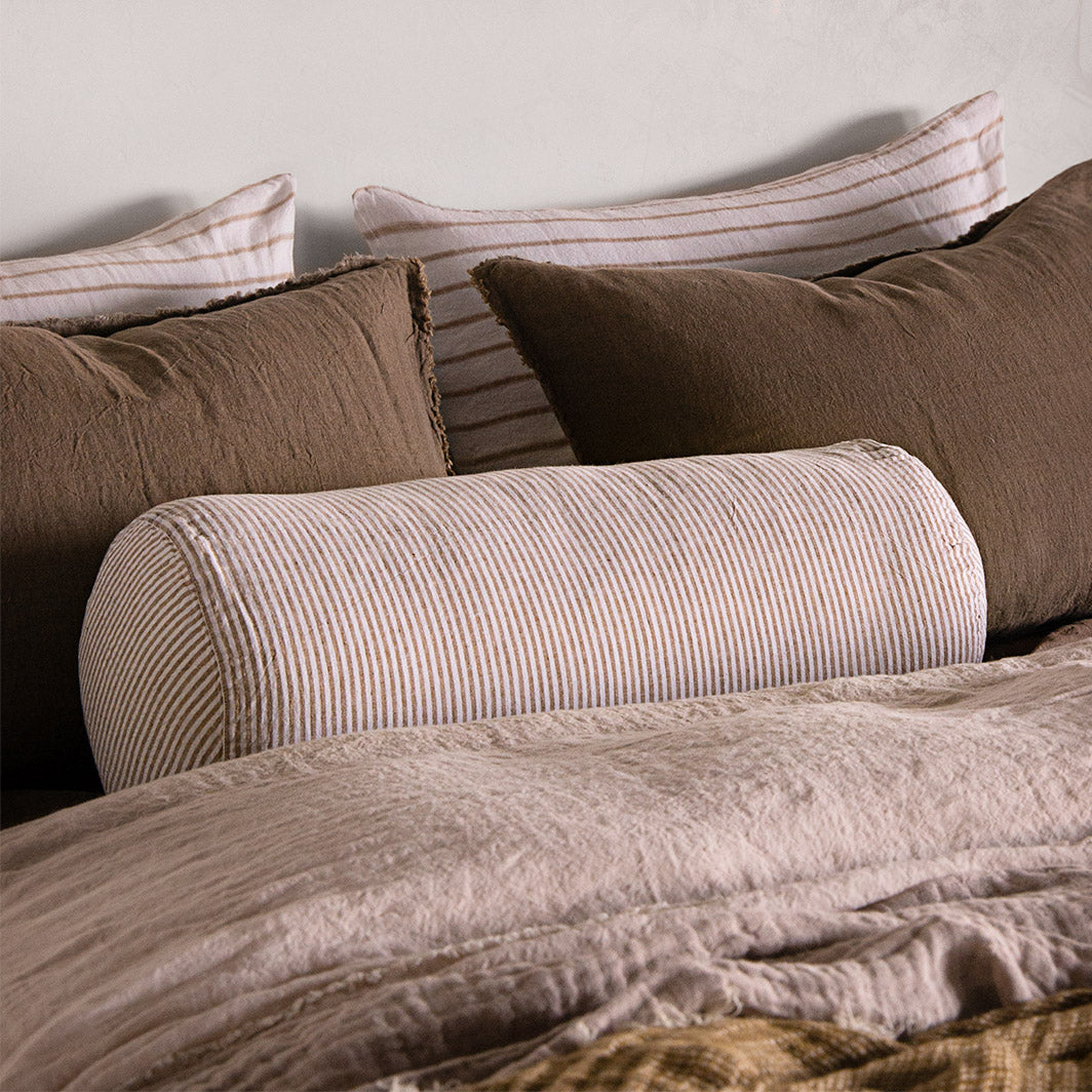 Linen Bolster Pillow | White & Rust Stripe | Hale Mercantile Co.