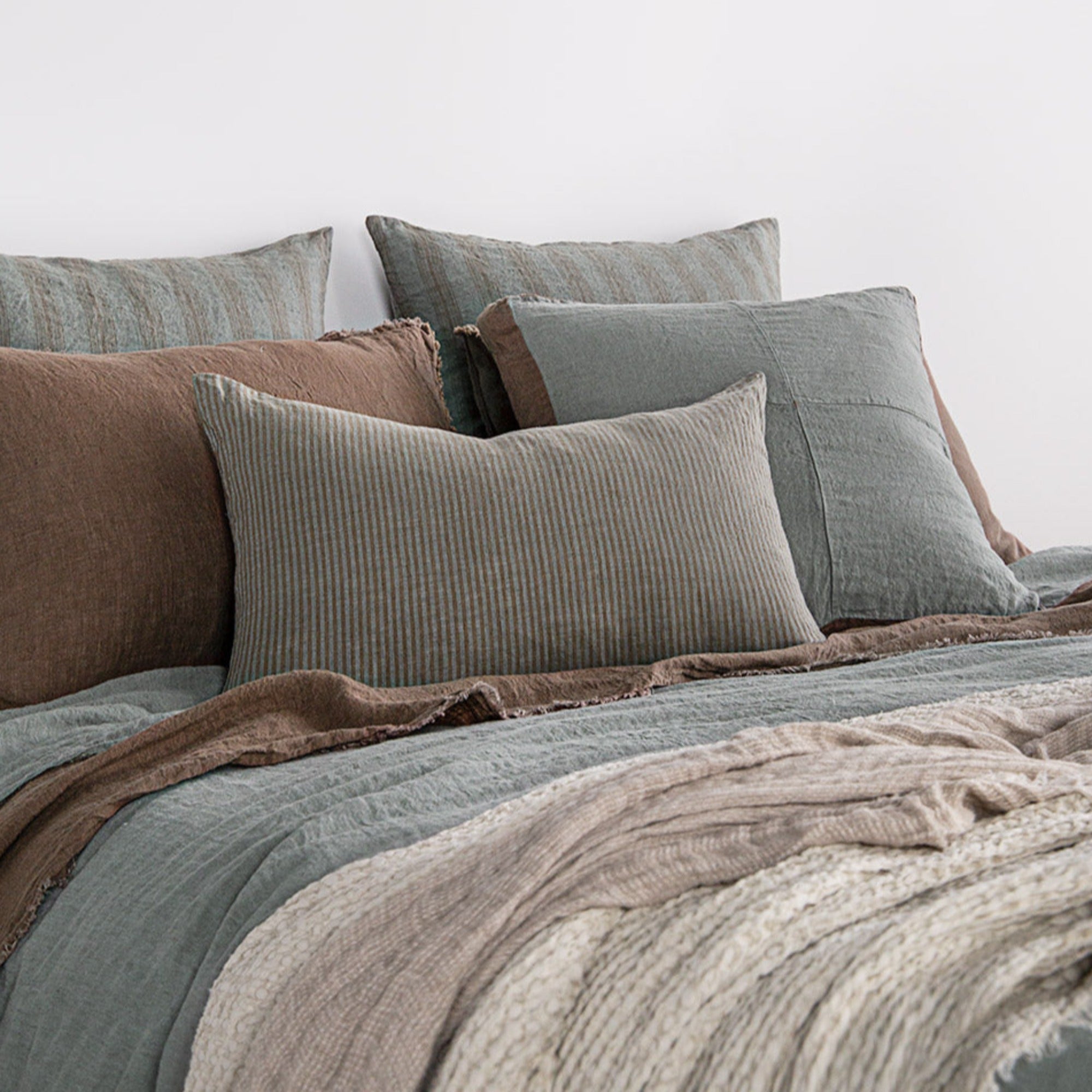 Stripe Linen Pillow | Teal & Brown Stripe | Hale Mercantile Co.