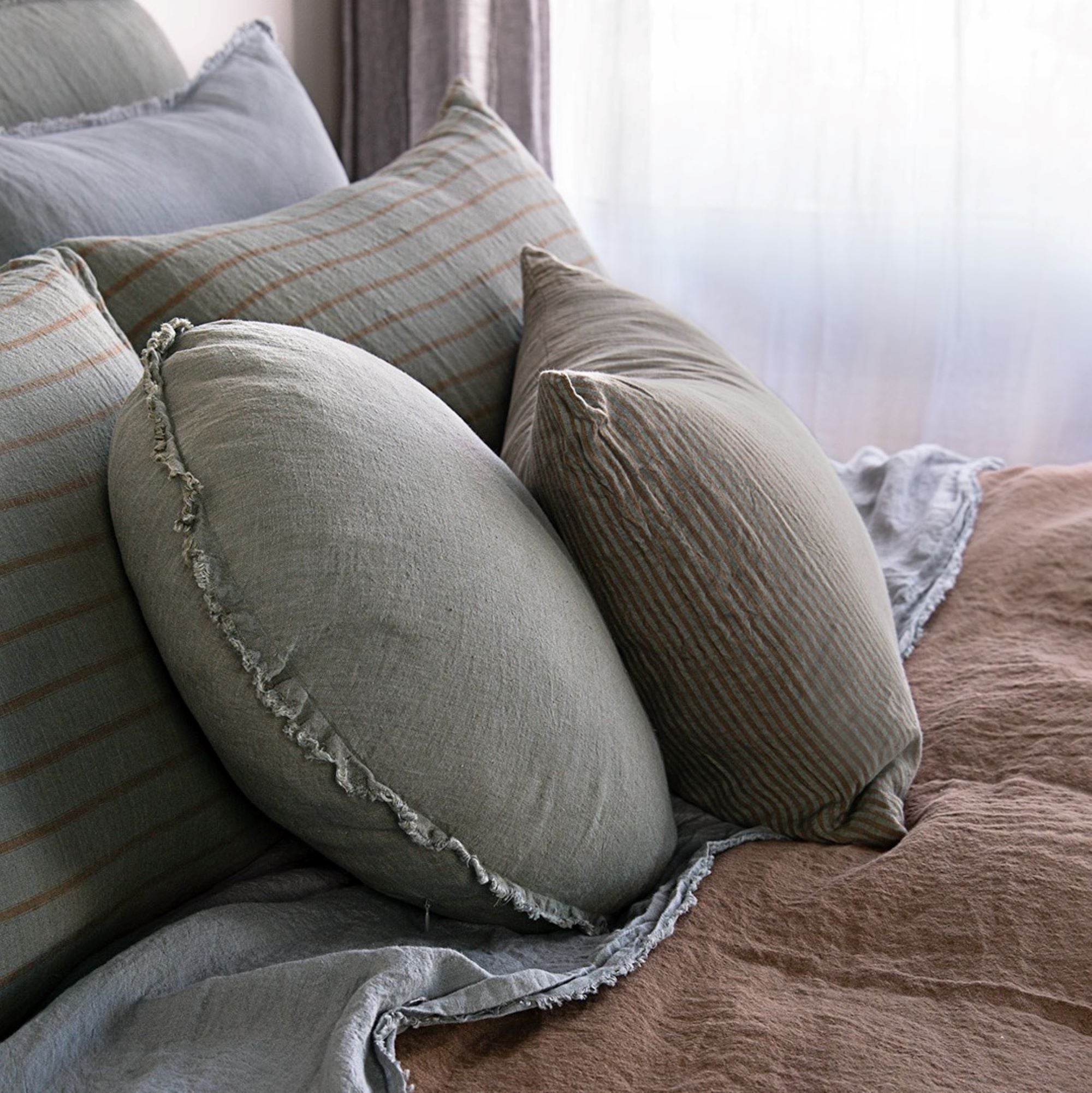 Round Linen Pillow | Oceanic Green Blue | Hale Mercantile Co.