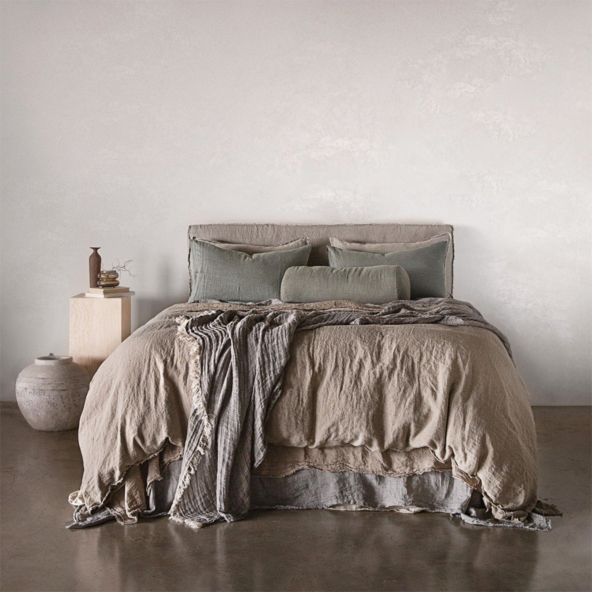 Linen Bolster Pillow | Teal & Brown Stripe | Hale Mercantile Co.
