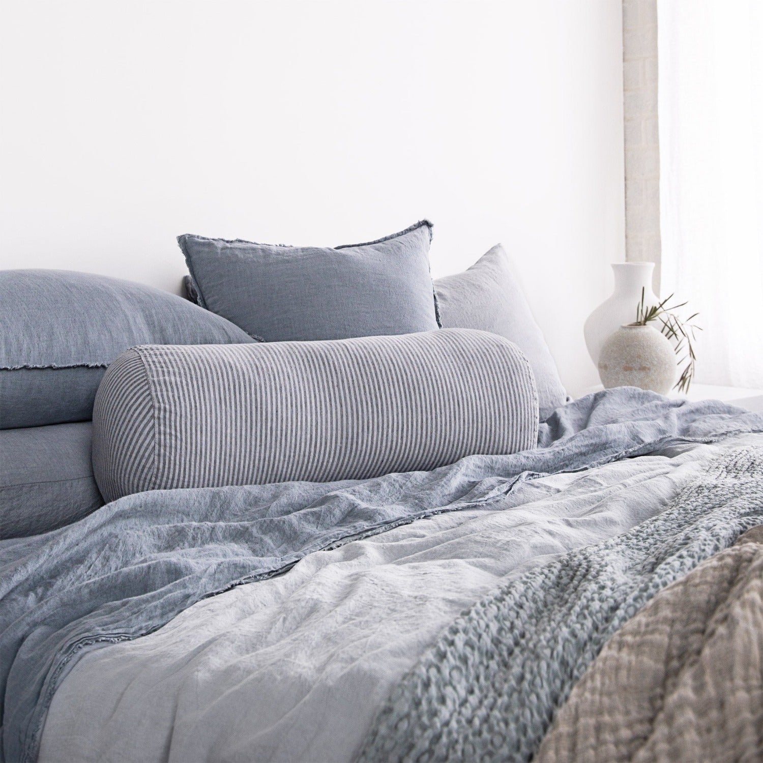 Linen Bolster Pillow | Grey Stripe | Hale Mercantile Co.