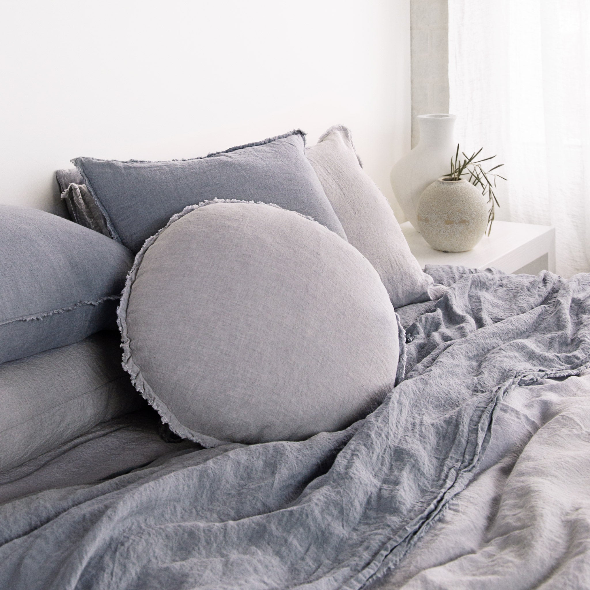 Round Linen Pillow | Pale Grey | Hale Mercantile Co.