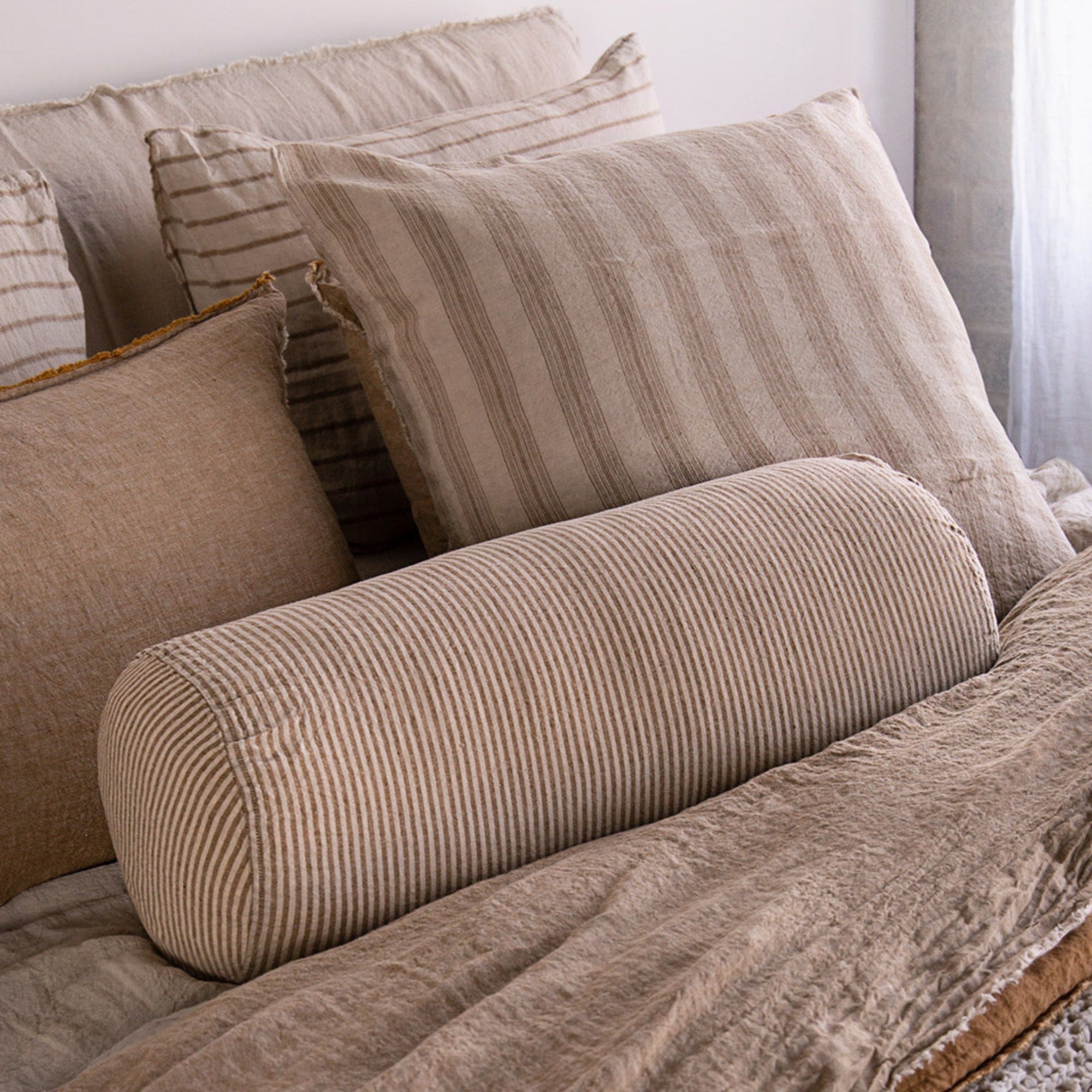 Linen Bolster Pillow | Brown Stripe | Hale Mercantile Co.