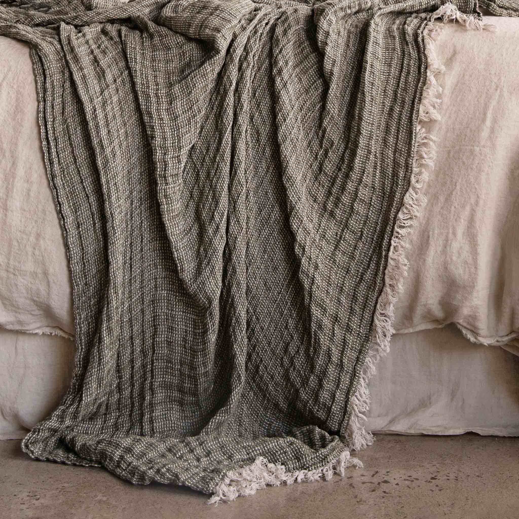 Linen Throw Blanket | Deep Khaki | Hale Mercantile Co.