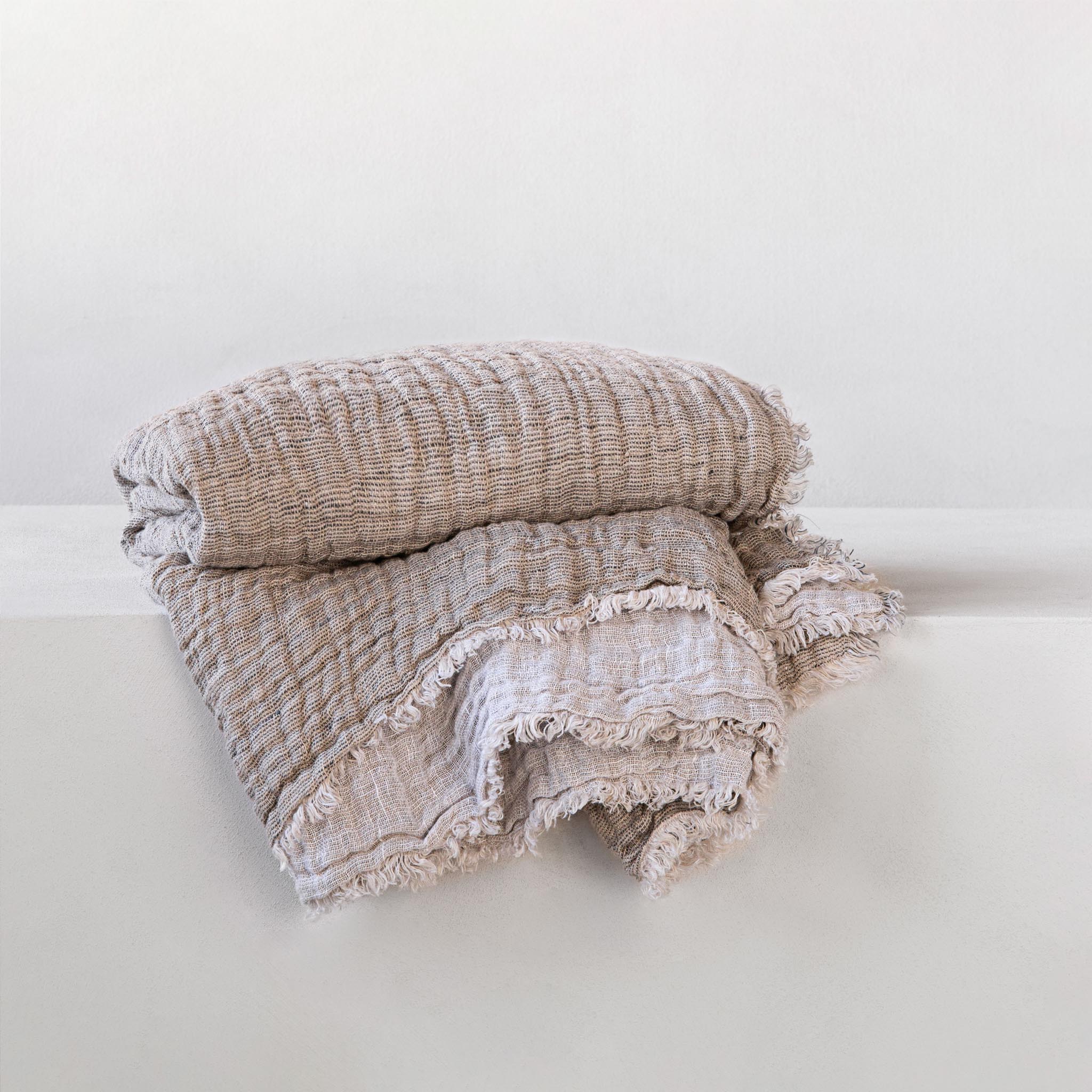 Reversible Linen Throw | Natural & Grey | Hale Mercantile Co.